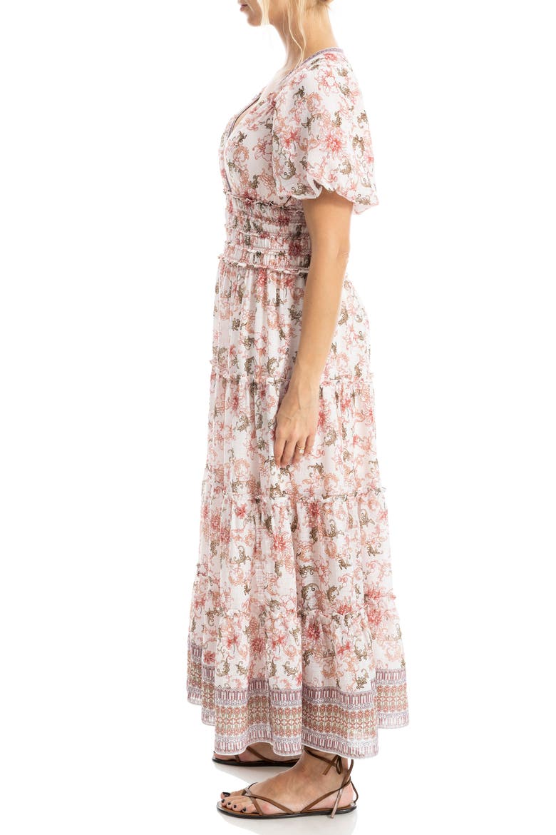 Short Sleeve V-Neck Maxi Dress, Alternate, color, PINK/ MAUVE KIMONO FLORAL