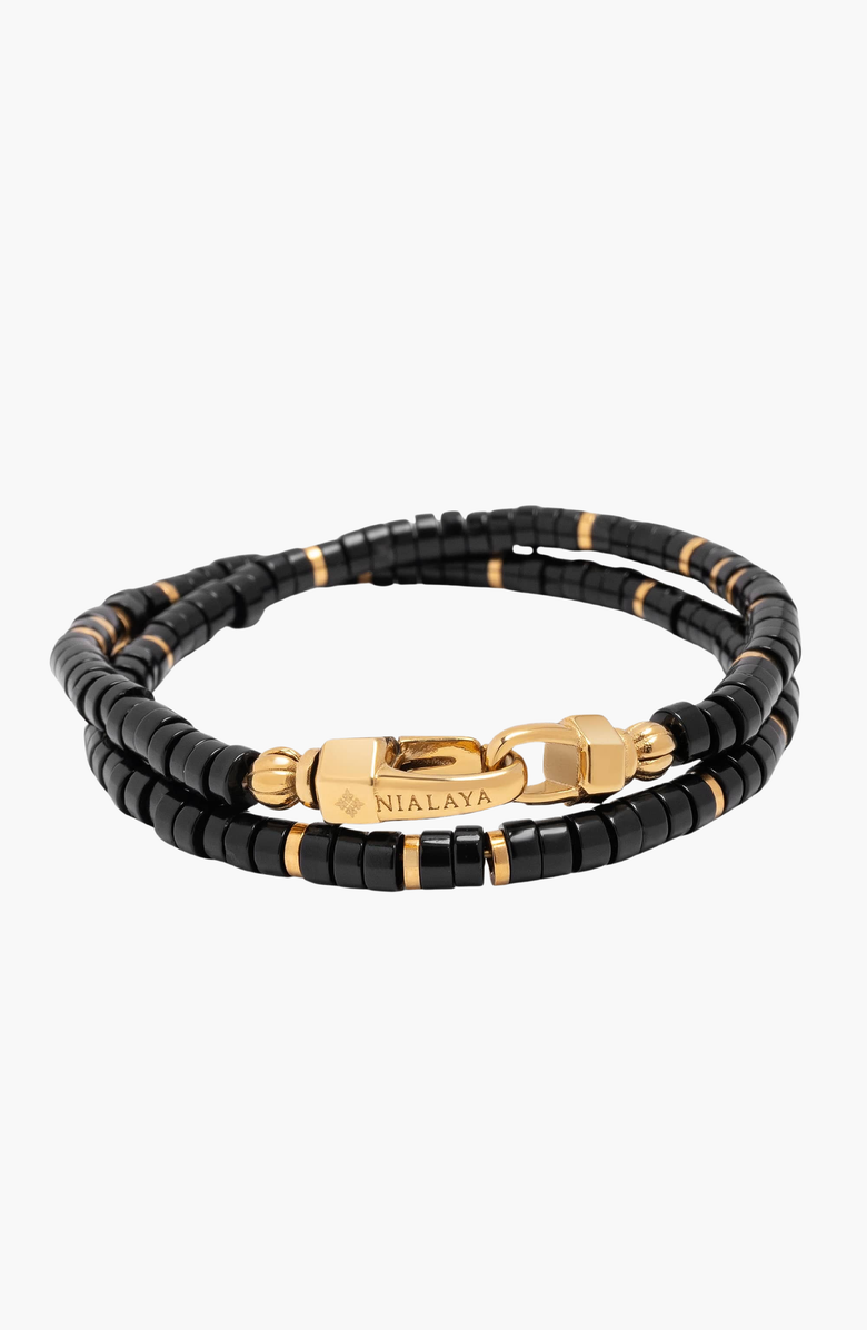 Nialaya Black Onyx Heishi Wrap Bracelet, Main, color, Black Onyx