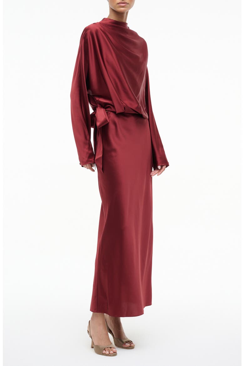Phoebe Long Sleeve Stretch Silk Dress, Alternate, color, SANGRIA