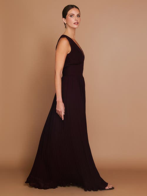 Six Stories Pleated Plunge Maxi Dress In Burgundy