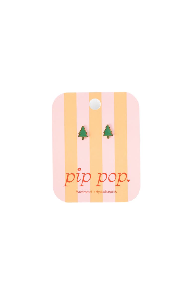 Pip Pop Christmas Tree Stud Earrings, Alternate, color, Green