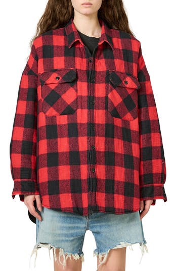 Denimist Buffalo Plaid Flannel Shirt Jacket In Red