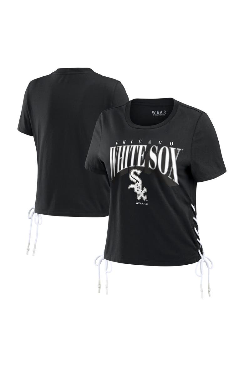 Women's WEAR by Erin Andrews Black Chicago White Sox Side Lace-Up Cropped T-Shirt, Main, color, Black
