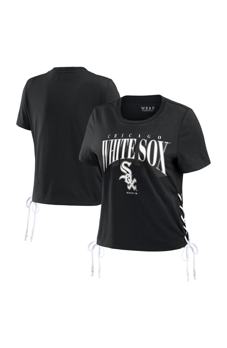 WEAR by Erin Andrews Women's WEAR by Erin Andrews Black Chicago White Sox Side Lace-Up Cropped T-Shirt, Main, color, Black