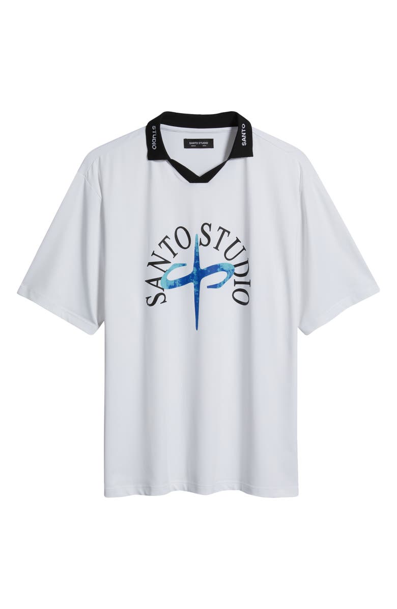 SANTO STUDIO Curved Logo Club Jersey Polo, Alternate, color, White