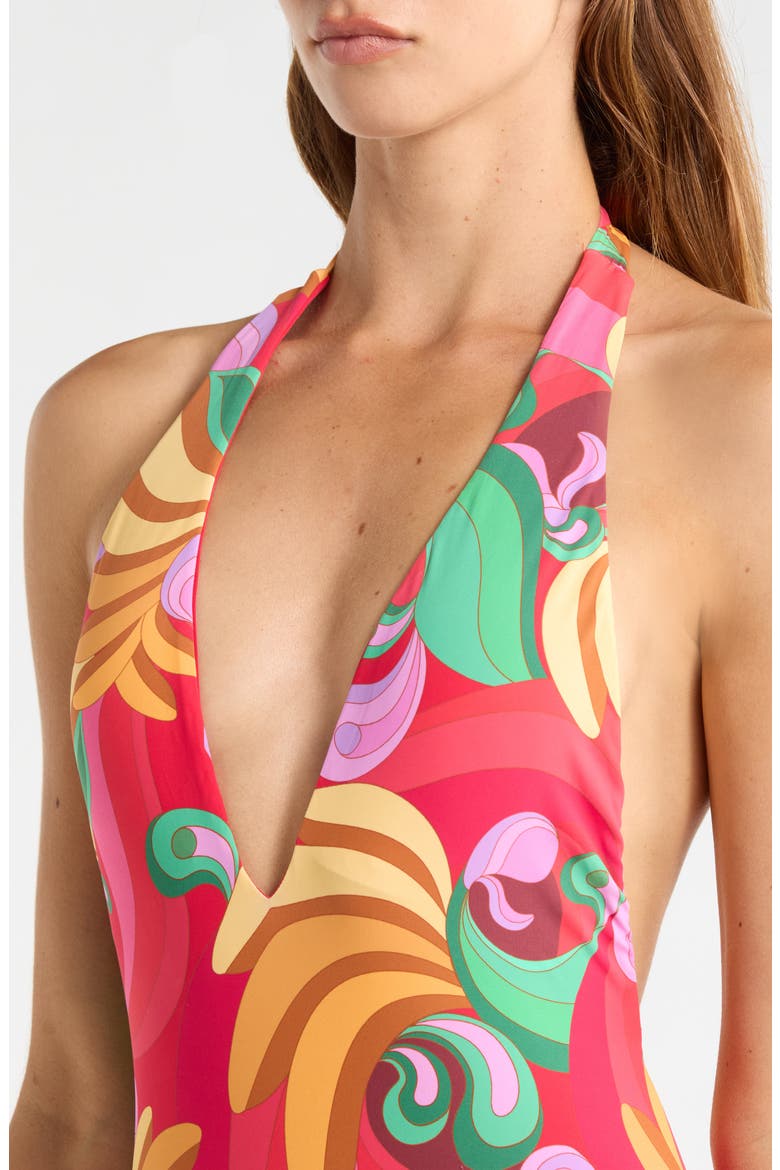 Halter Neck One-Piece Swimsuit, Alternate, color, BANANA QUEEN
