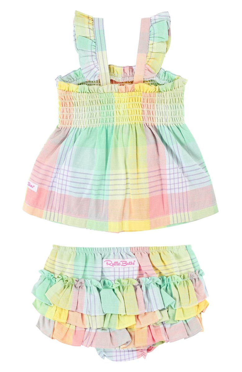 RuffleButts Cheerful Rainbow Tank Top & Ruffle Bloomers Set, Alternate, color, 