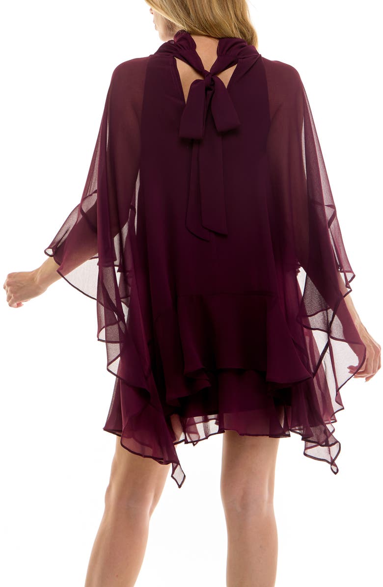 Socialite Capelet Chiffon Dress, Alternate, color, Mulberry