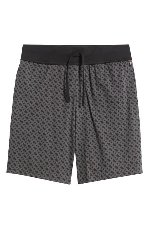 Hugo Boss Interlock-cotton Pajama Shorts With Monogram Print In Black Multi