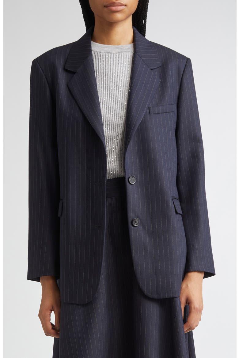 Journey Pinstripe Wool Blend Blazer, Main, color, DARK NAVY