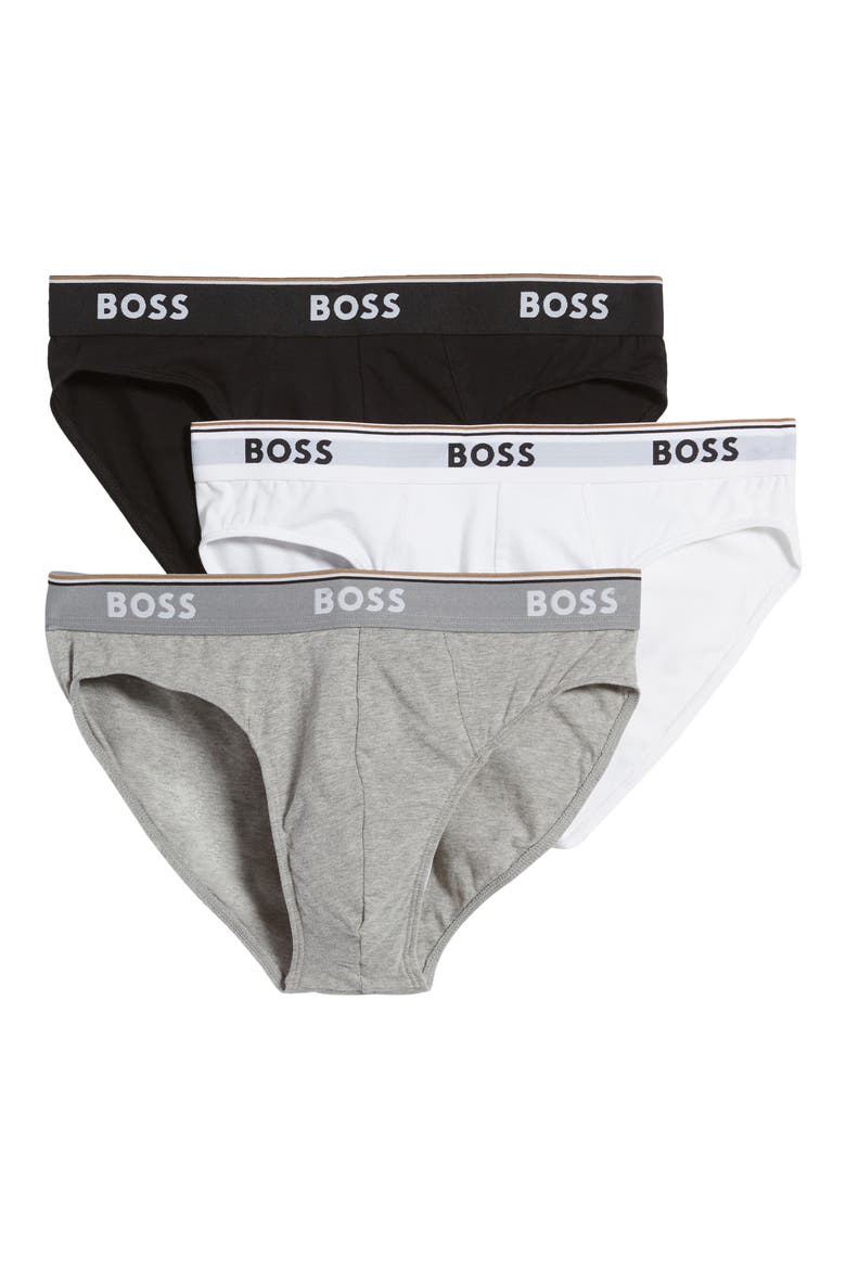Assorted 3-Pack Power Cotton Stretch Jersey Briefs, Alternate, color, WHITE/ BLACK/ GREY