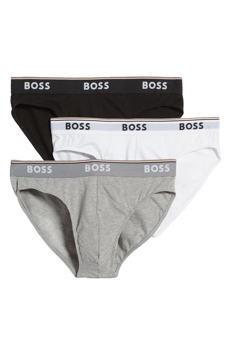 BOSS Assorted 3-Pack Power Cotton Stretch Jersey Briefs, Alternate, color, White/ Black/ Grey