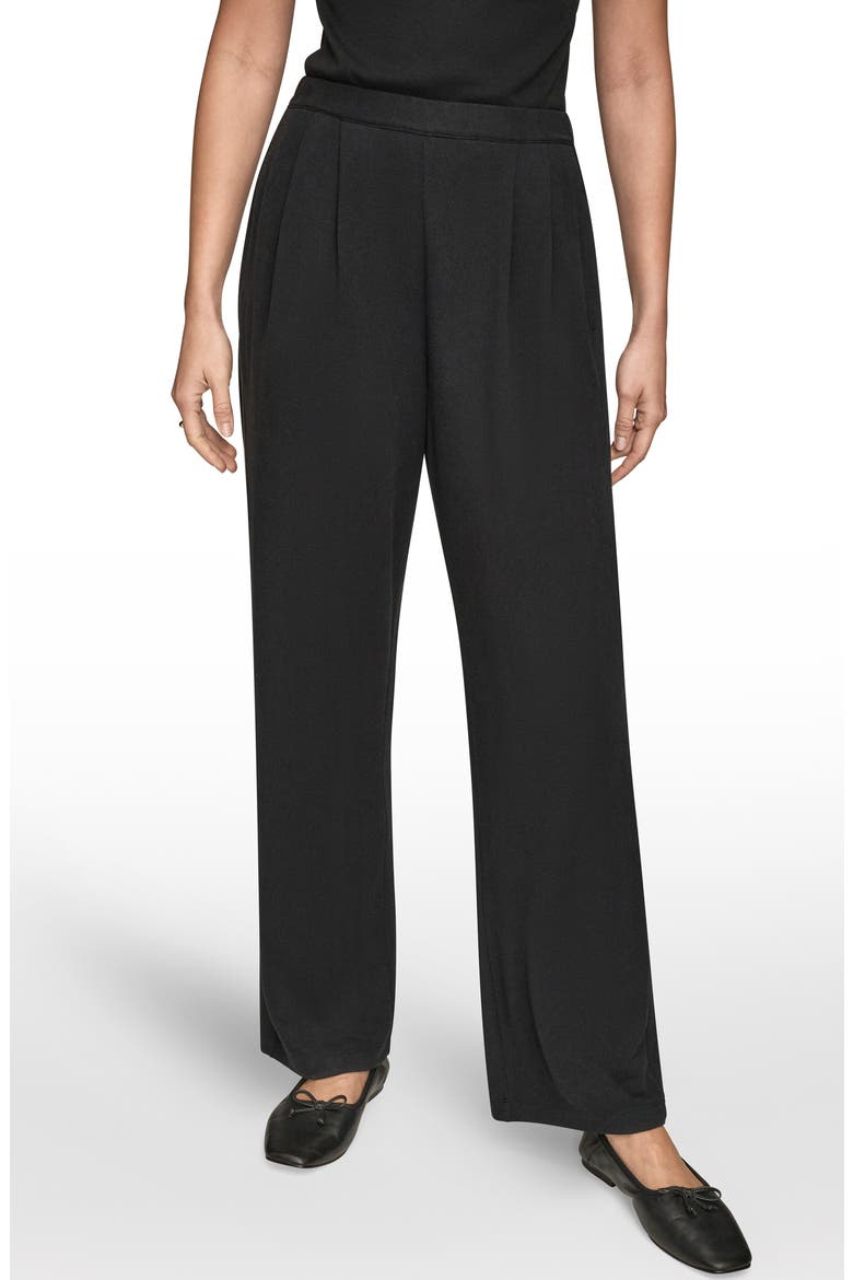 High Waist Wide Leg Pull-On Pants, Main, color, BLACK