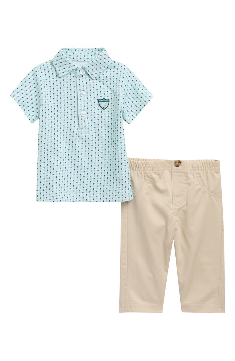 Little Me Cotton Golf Polo & Pants Set, Main, color, Tan