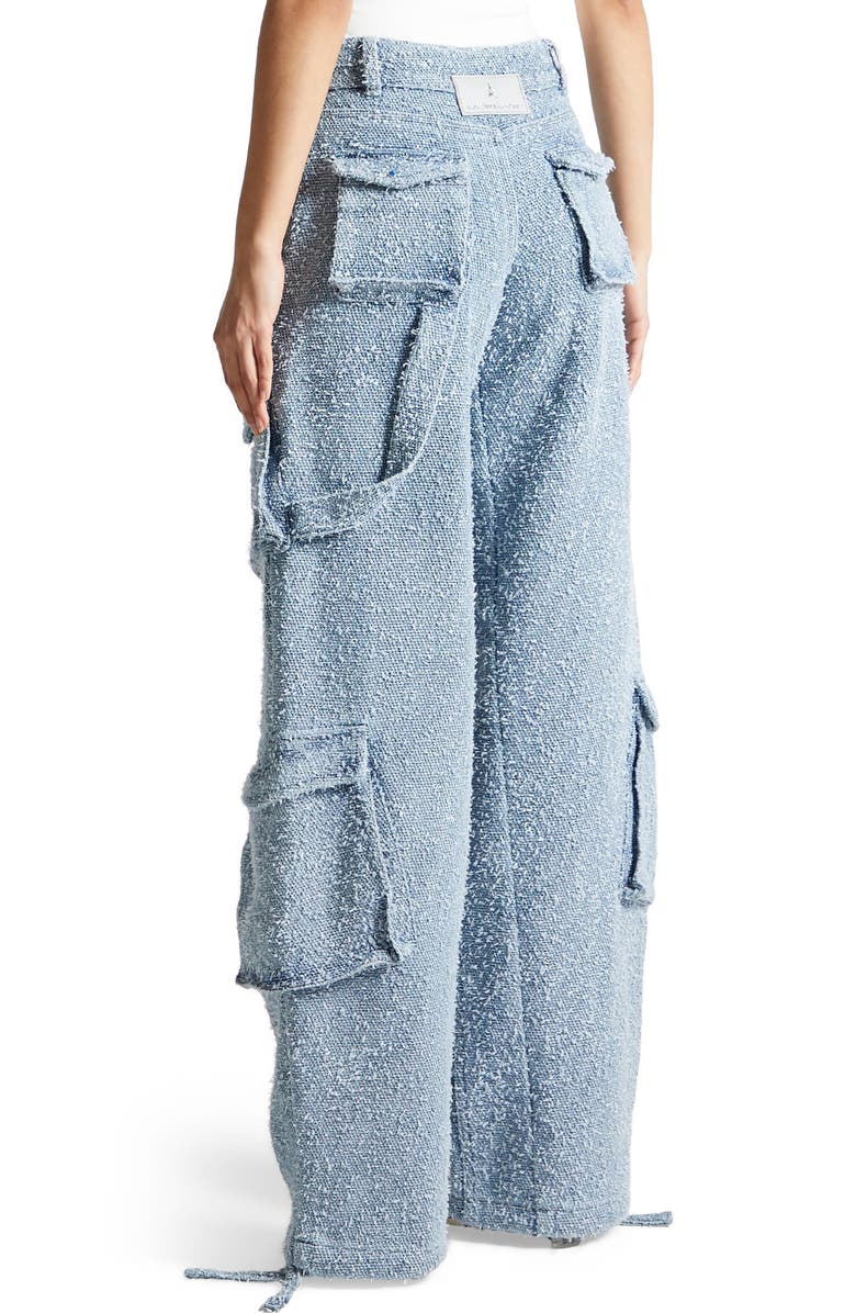 Manière De Voir Anne High Waisted Boucle Denim Cargo Pants, Alternate, color, Mid Blue