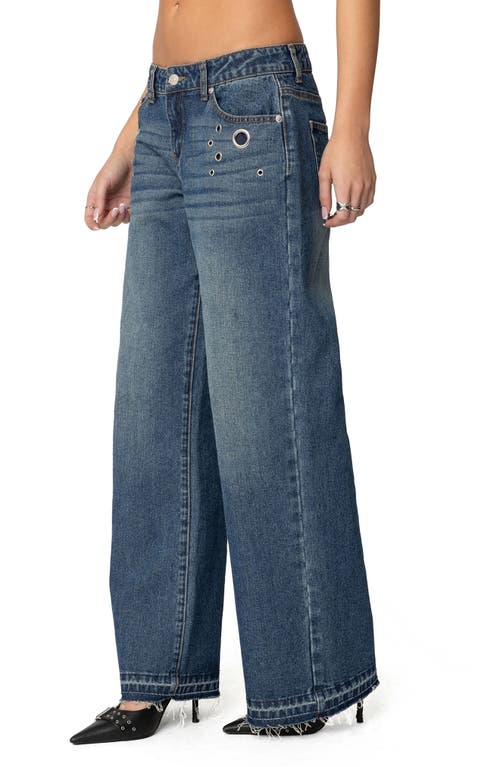 Edikted Davis Grommet Low Rise Wide Leg Jeans In Blue-washed