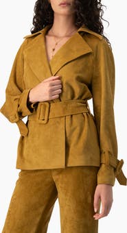 IVONNE Faux-Suede Belted Wrap Jacket with Tie Cuffs