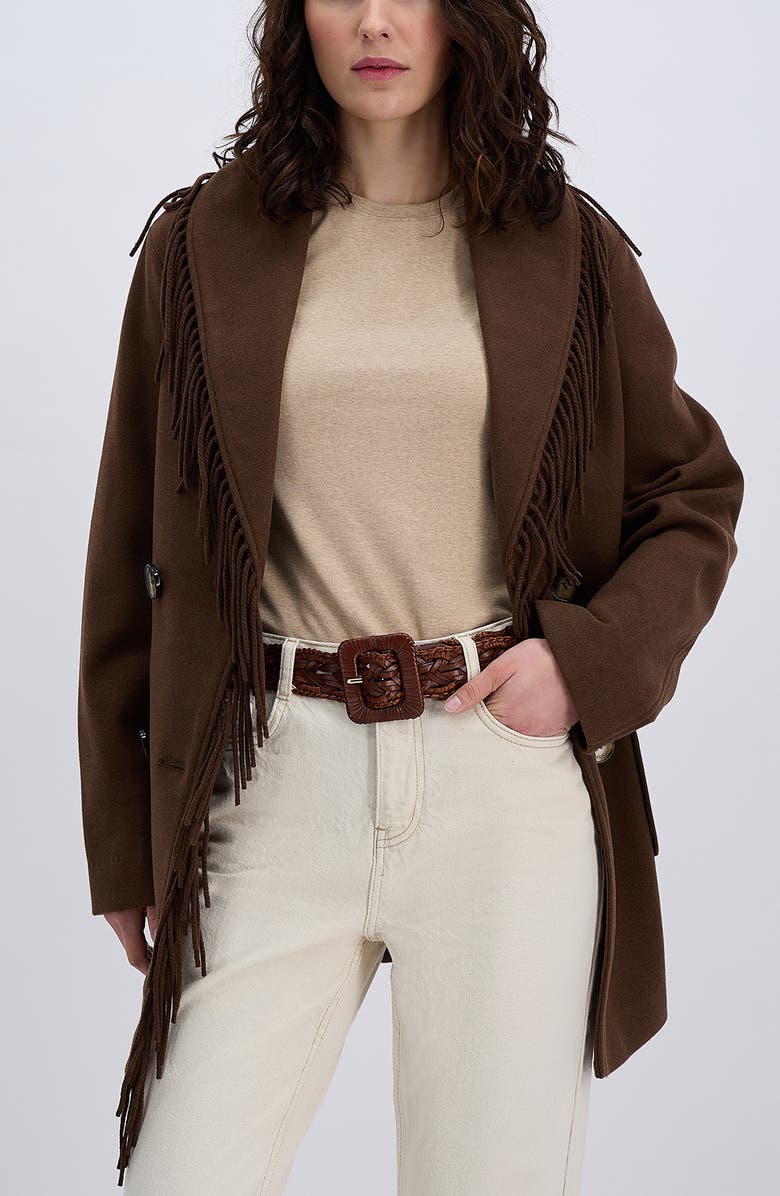 Sam Edelman Woven Raffia & Leather Belt, Alternate, color, Cognac