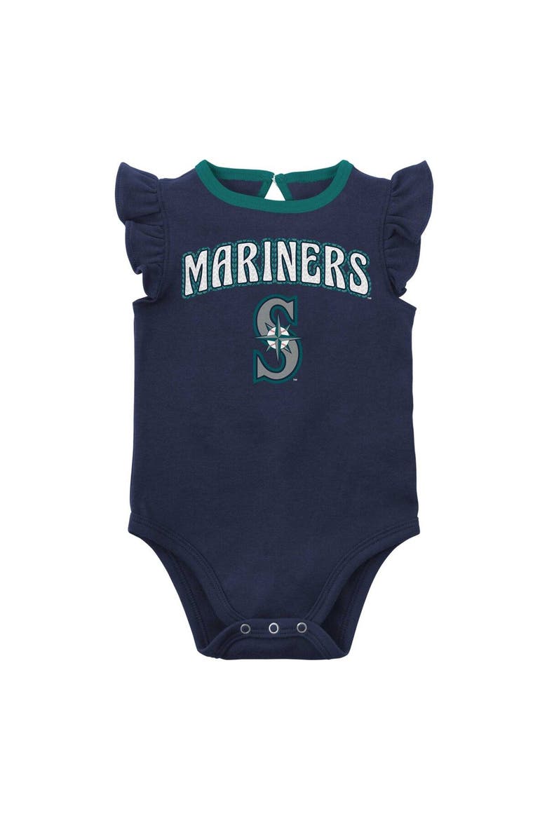 Girls Newborn & Infant Navy/Heather Gray Seattle Mariners Little Fan Two-Pack Bodysuit Set, Alternate, color, Navy