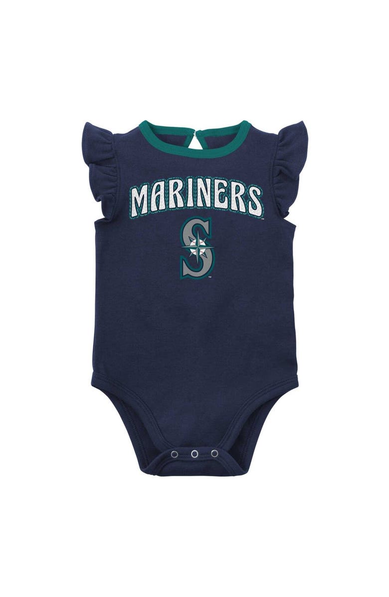 Outerstuff Girls Newborn & Infant Navy/Heather Gray Seattle Mariners Little Fan Two-Pack Bodysuit Set, Alternate, color, Navy