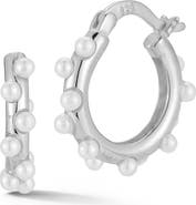 SPHERA MILANO Rhodium Plated Sterling Silver 2.3mm Cultured Pearl Huggie Hoop Earrings
