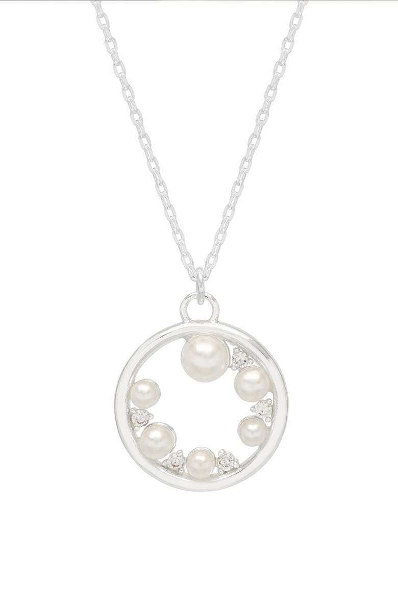 Estella Bartlett Faux Pearl & Crystal Circle Pendant Necklace, Main, color, Silver