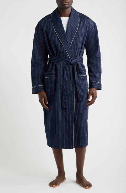 Chalkstripe Cotton Sateen Shawl Robe