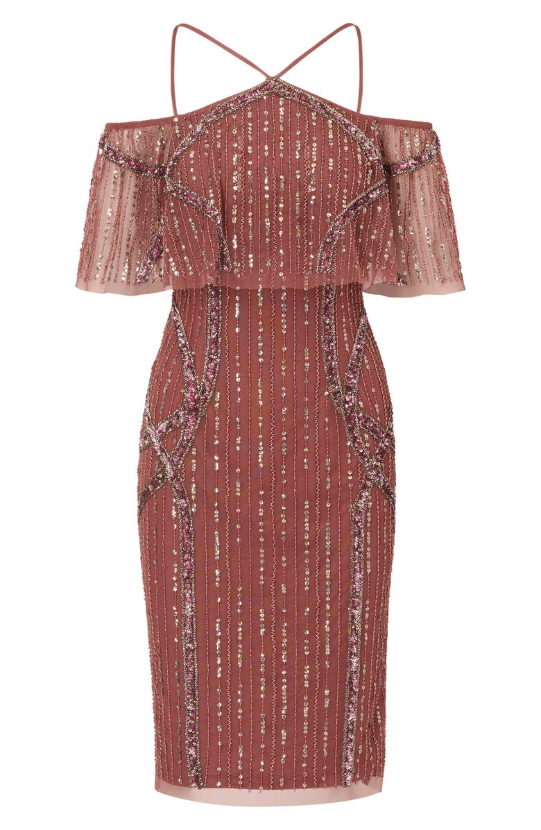 Adrianna Papell Sequin Beaded Mesh Cocktail Dress, Alternate, color, 