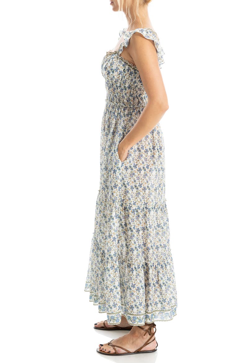 Sweetheart Neck Ruffle Strap Tiered Maxi Dress, Alternate, color, CREAM/ SKY FLORAL SWING VINES