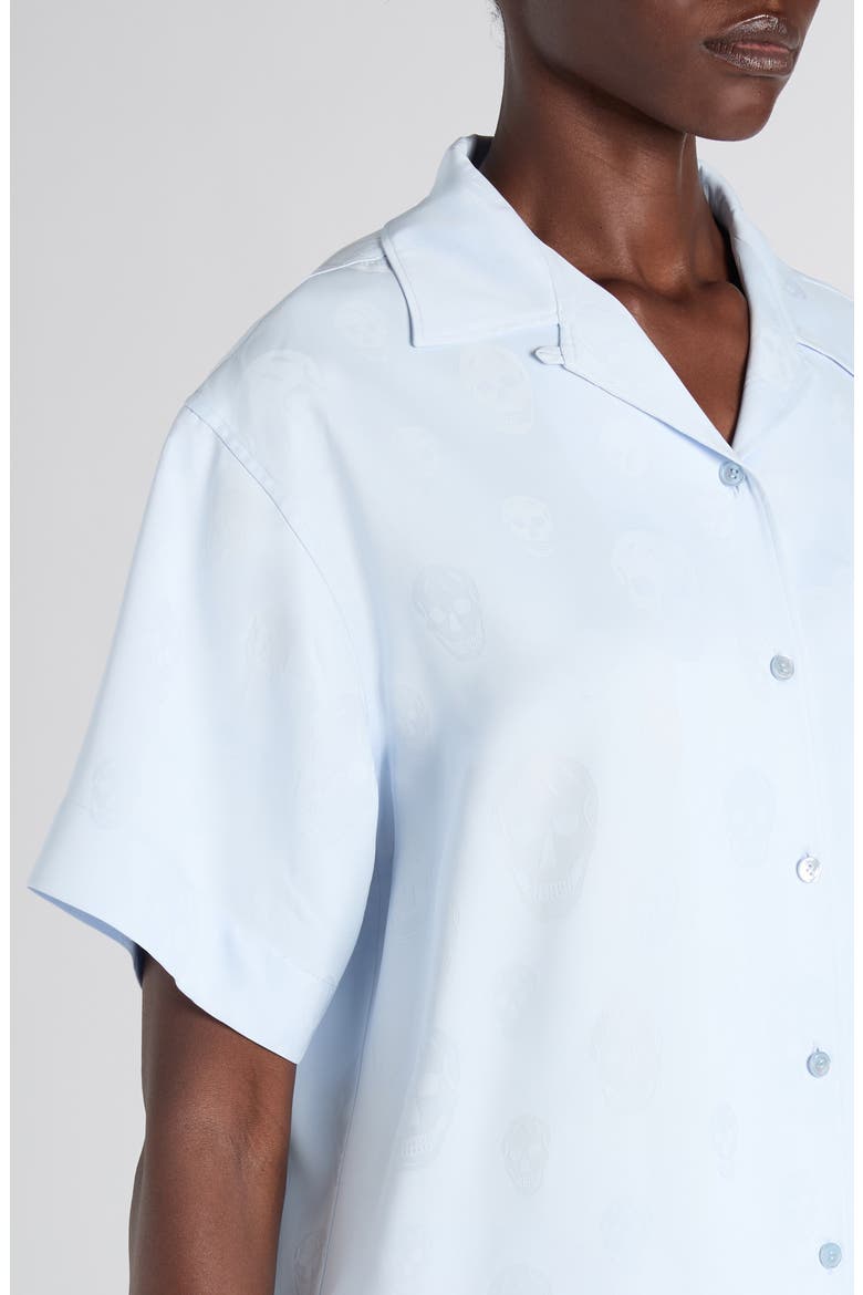 Skull Jacquard Satin Pajama Shirt, Alternate, color, TURQUOISE BLUE