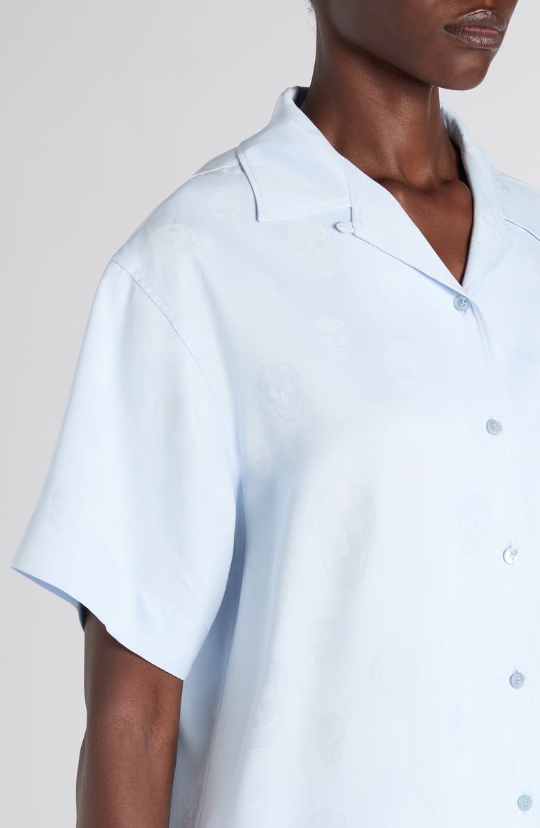 McQueen Skull Jacquard Satin Pajama Shirt, Alternate, color, Turquoise Blue