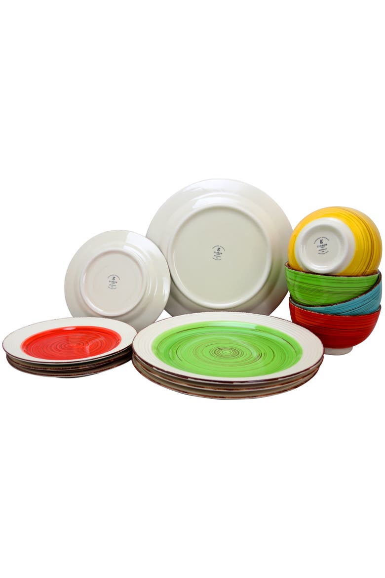 12 piece Mix and Match Ceramic Dinnerware Set, Alternate, color, Assorted
