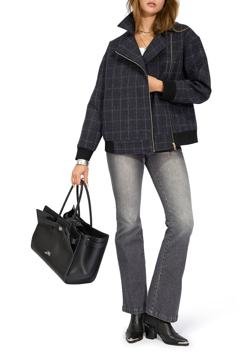 Love Cruise Checked Wool Blend Bomber Jacket, Alternate, color, BLACK CHECK