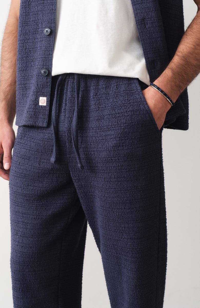 Marine Layer Hugo Cotton Bouclé Drawstring Pants, Alternate, color, Navy