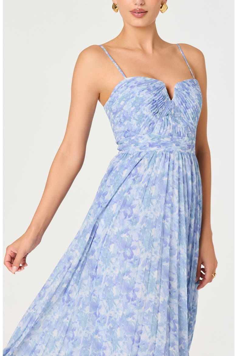 Bayley Floral Pleated Midi Dress, Alternate, color, BLUE FLORAL