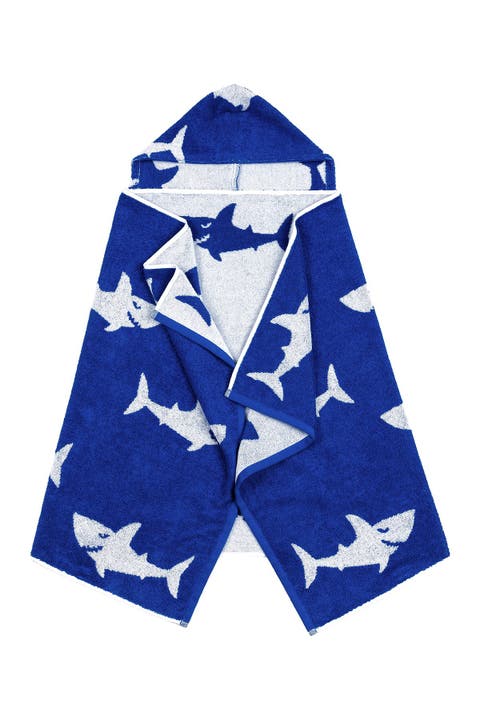 Linum Kids 100% Turkish Aegean Cotton Hooded Easy Bath And Beach Wrap For Boys - Royal Blue/White