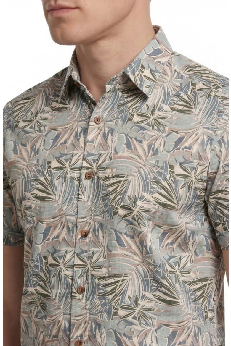 Yarn Dye Tropical Print Button-Up Shirt, Alternate, color, GREEN