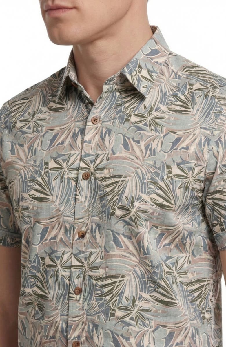 Report Collection Yarn Dye Tropical Print Button-Up Shirt, Alternate, color, Green