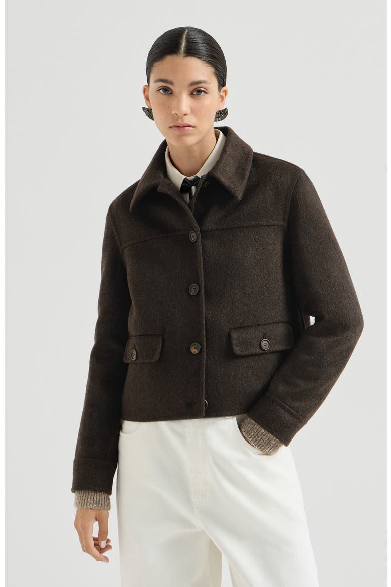 Hand-crafted outerwear jacket in cashmere beaver double cloth with monili, Main, color, Pine Cone Brown