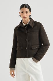 Brunello Cucinelli Hand-crafted outerwear jacket in cashmere beaver double cloth with monili
