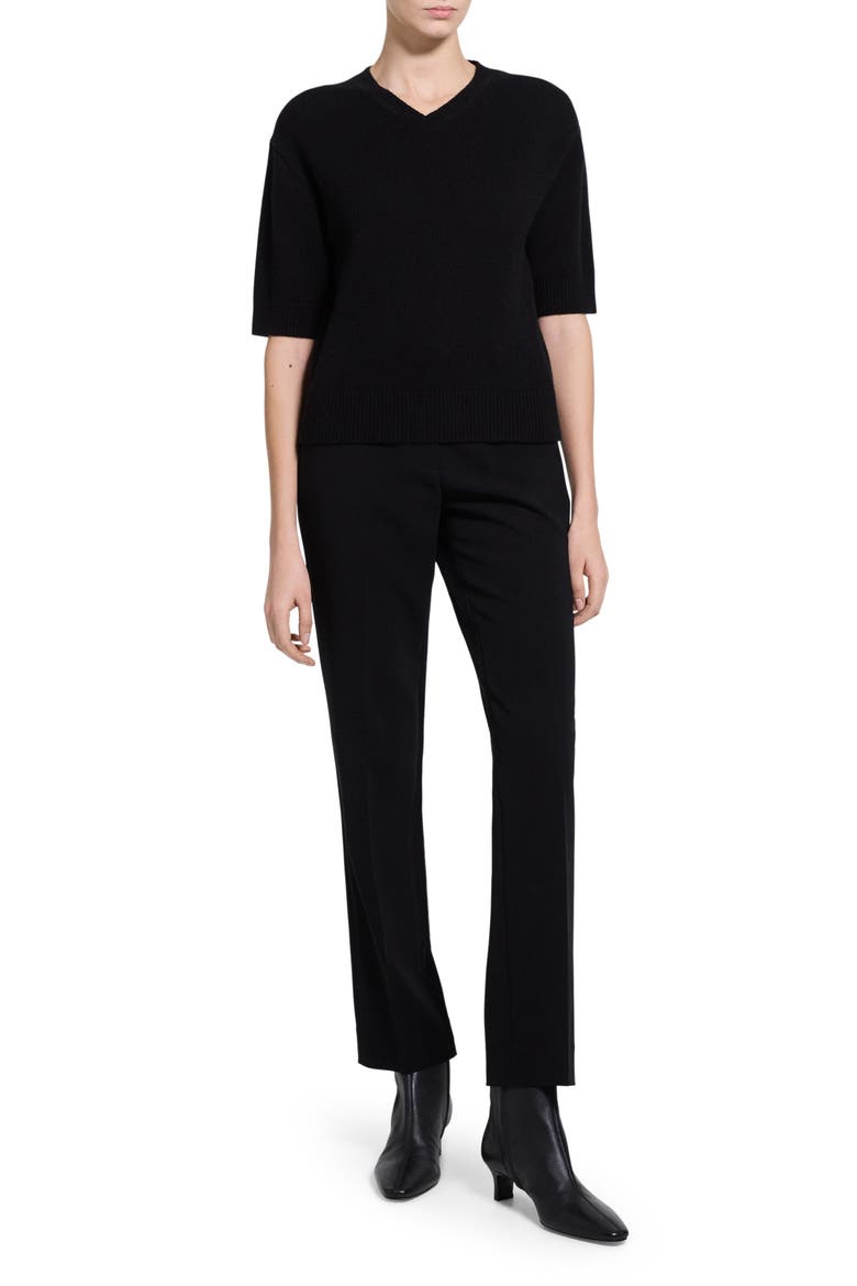 Cropped Cashmere V-Neck Sweater, Alternate, color, BLACK