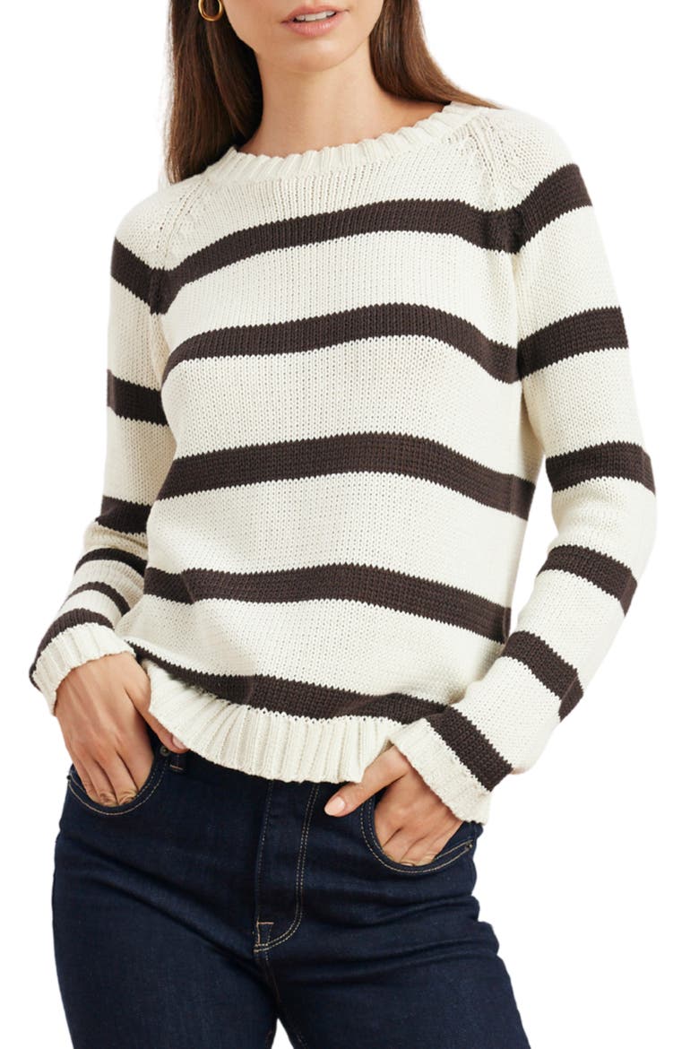 Sloane Stripe Cotton Crewneck Sweater, Alternate, color, Cacao/ Oat Milk