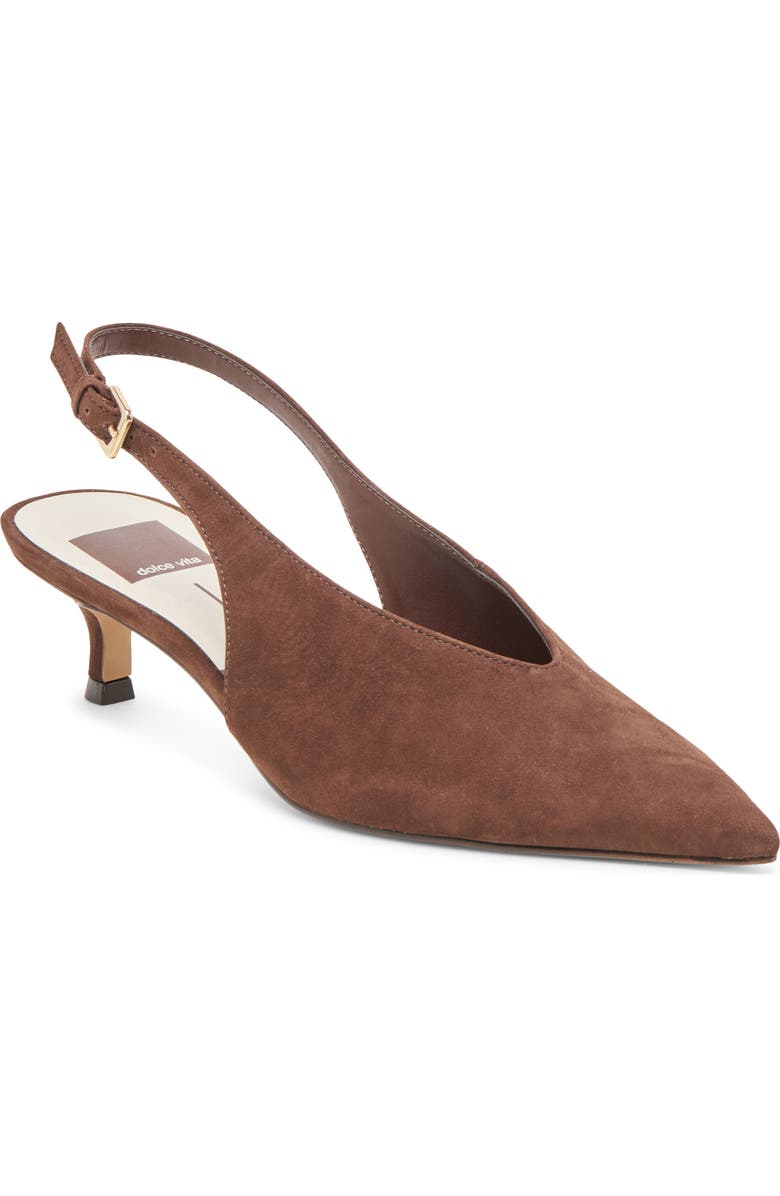 Dolce Vita Alenna Slingback Pointed Toe Kitten Heel Pump, Main, color, Dk Brown Suede