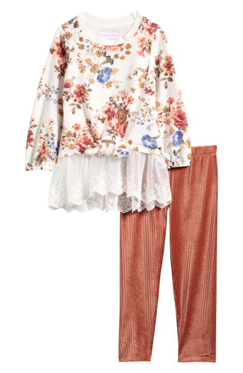 Kids' Lace Trim Top & Leggings Set (Little Kid)