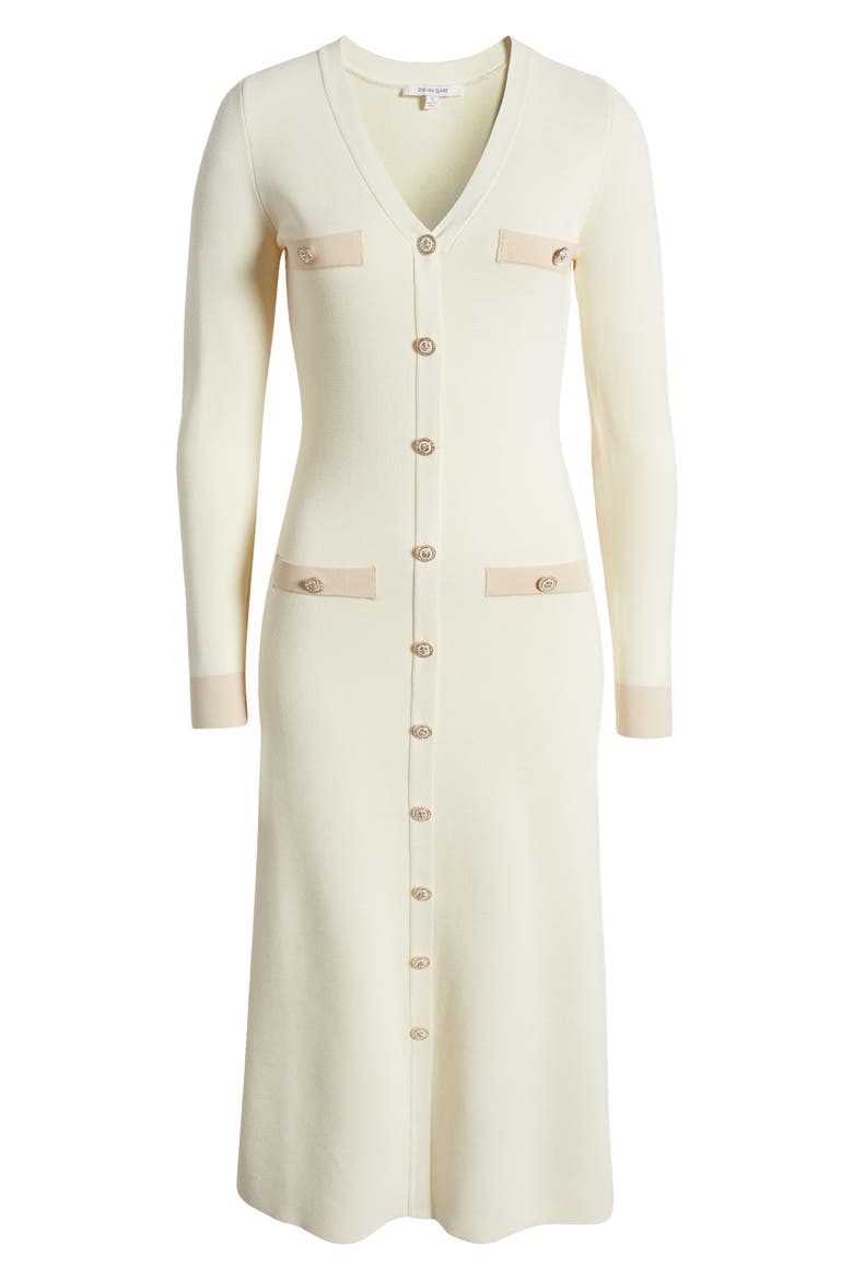 Button Detail Long Sleeve Midi Sweater Dress, Alternate, color, IVORY