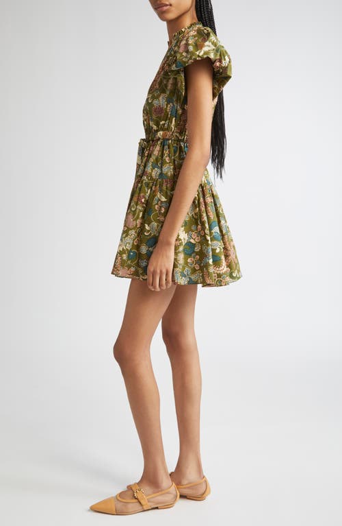 Ulla Johnson Izel Paisley-print Cotton Puff-sleeve Tie-waist Mini Dress In Green