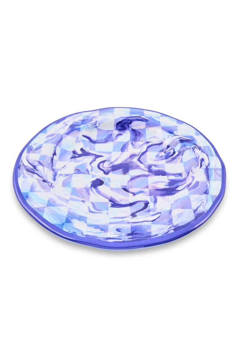 Set of 4 Blue Marble Check Melamine Dinner Plates, Alternate, color, BLUE