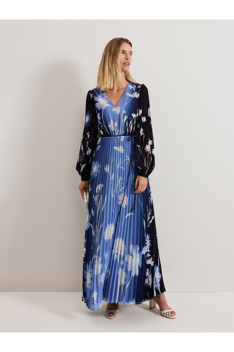 Annie Pleated Floral Maxi Dress, Main, color, Blue