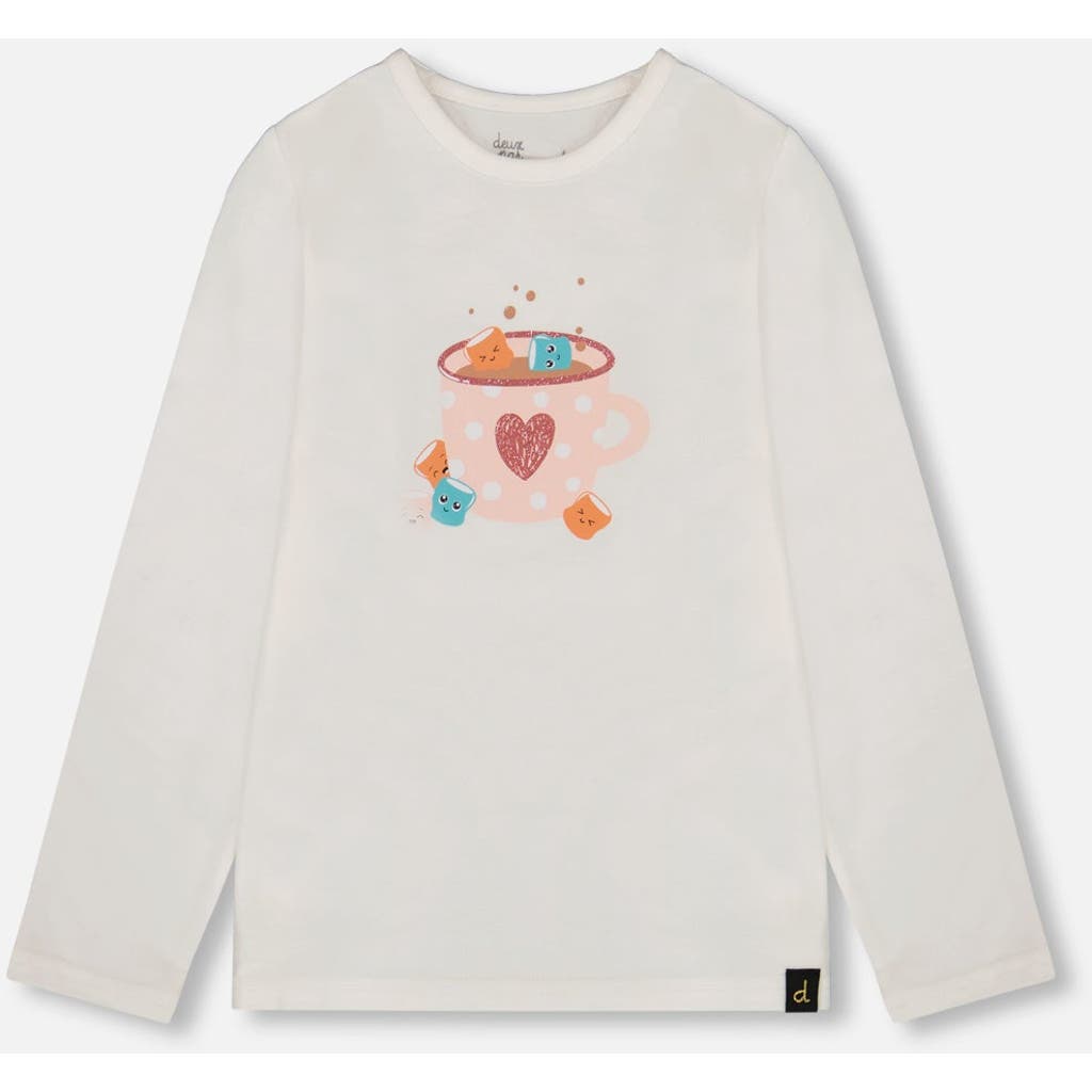 Deux Par Deux Organic Cotton Long Sleeve T-shirt With Hot Chocolate In White