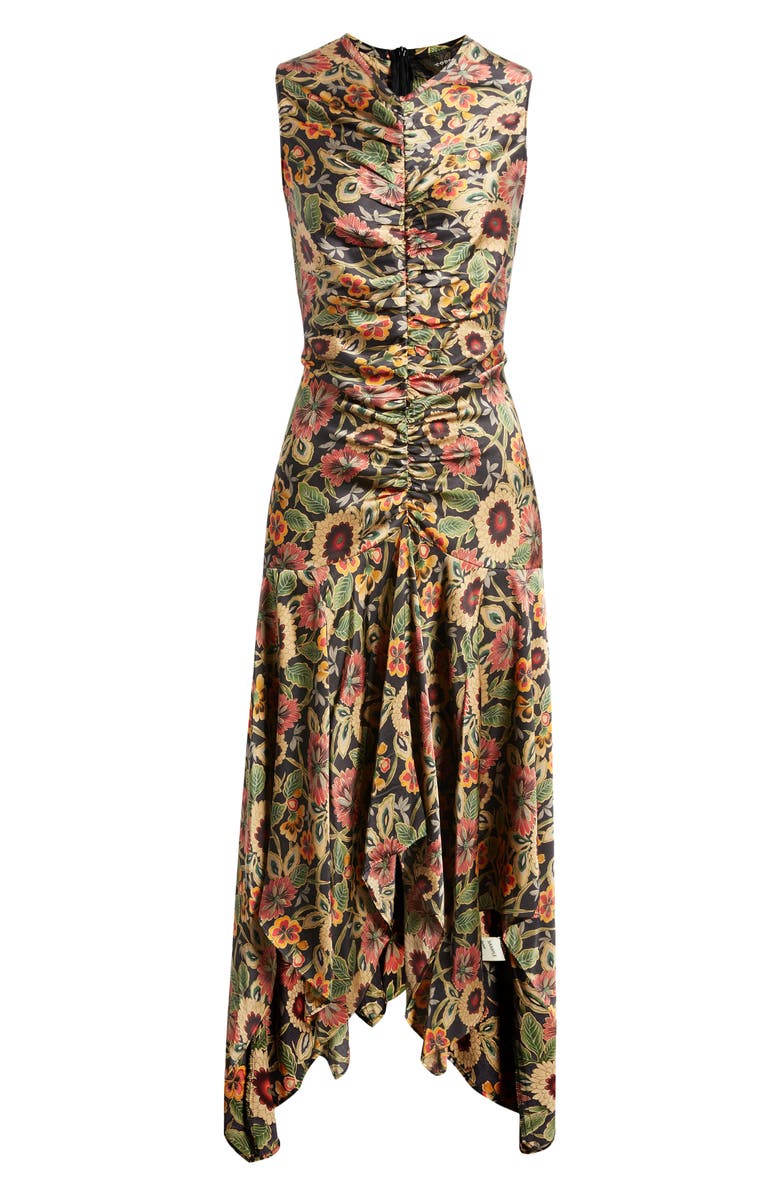 MELLODAY Floral Print Ruched Satin Midi Dress, Alternate, color,